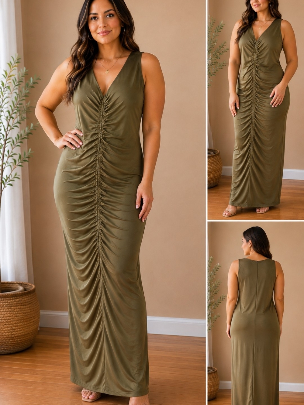 INC International Concepts Olive Green Maxi Dress